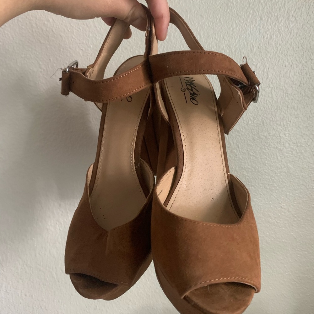 Brown suede platform heels